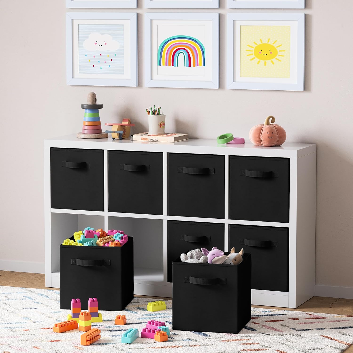 Storage Cubes Pack Of 8 - Standard Size Cube Storage Bin 10.5x10.5x11 With Dual Handles For Easy Carrying- Fabric Storage Bins Collapsible (Black) - Image 5